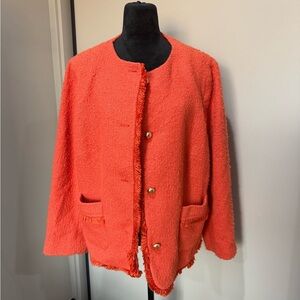 Talbots Orange Tweed Fringe Blazer Gold Button